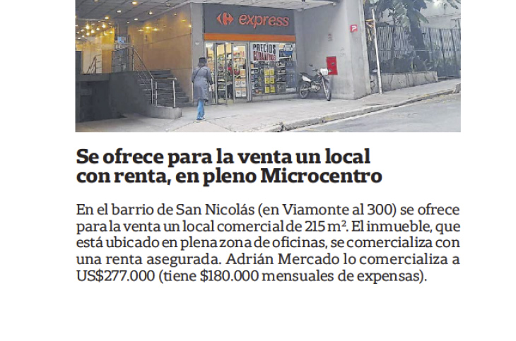 Adrián Mercado en La Nación, inmuebles comerciales & industriales