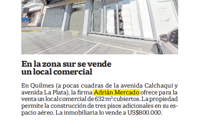 Adrián Mercado en La Nación, inmuebles comerciales & industriales