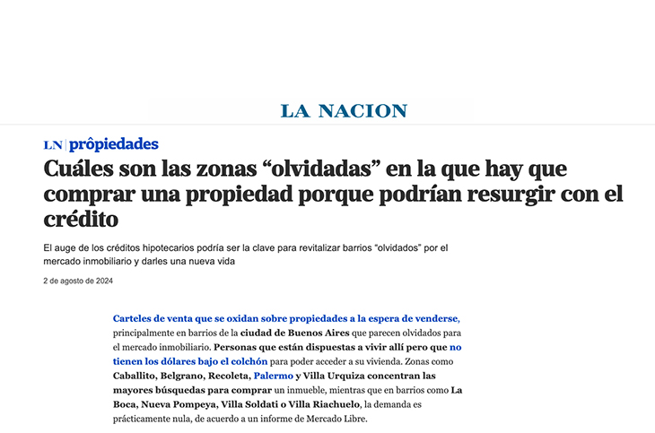 Adrián Mercado en el portal La Nación, propiedades