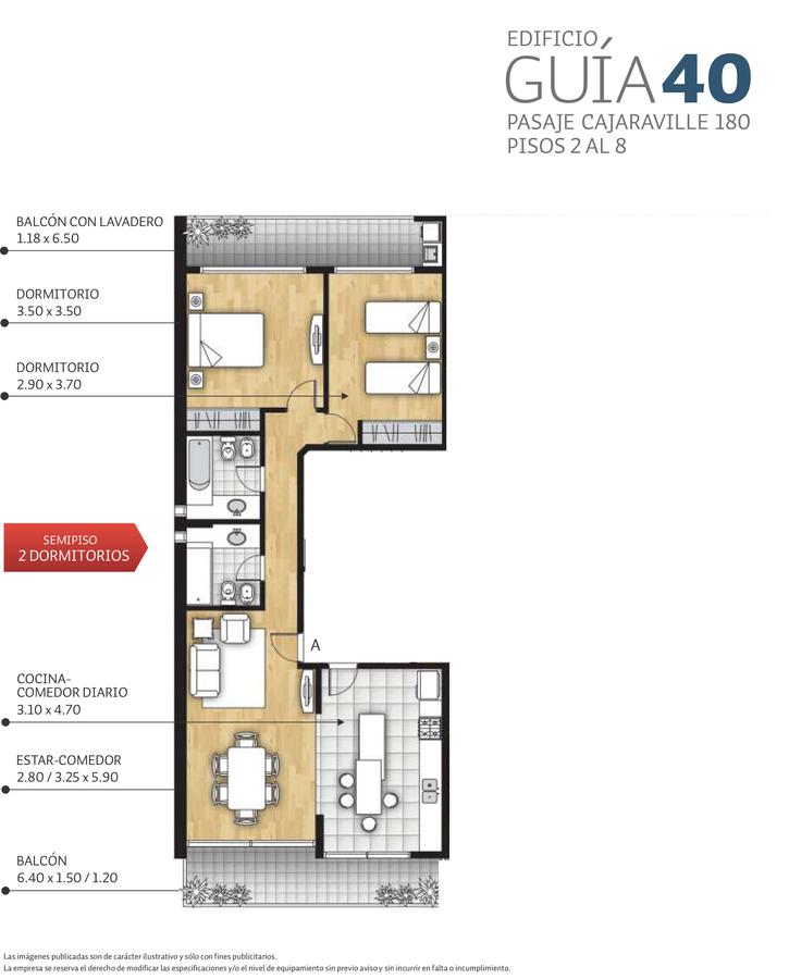 Departamento de 2 dormitorios en venta en Rosario