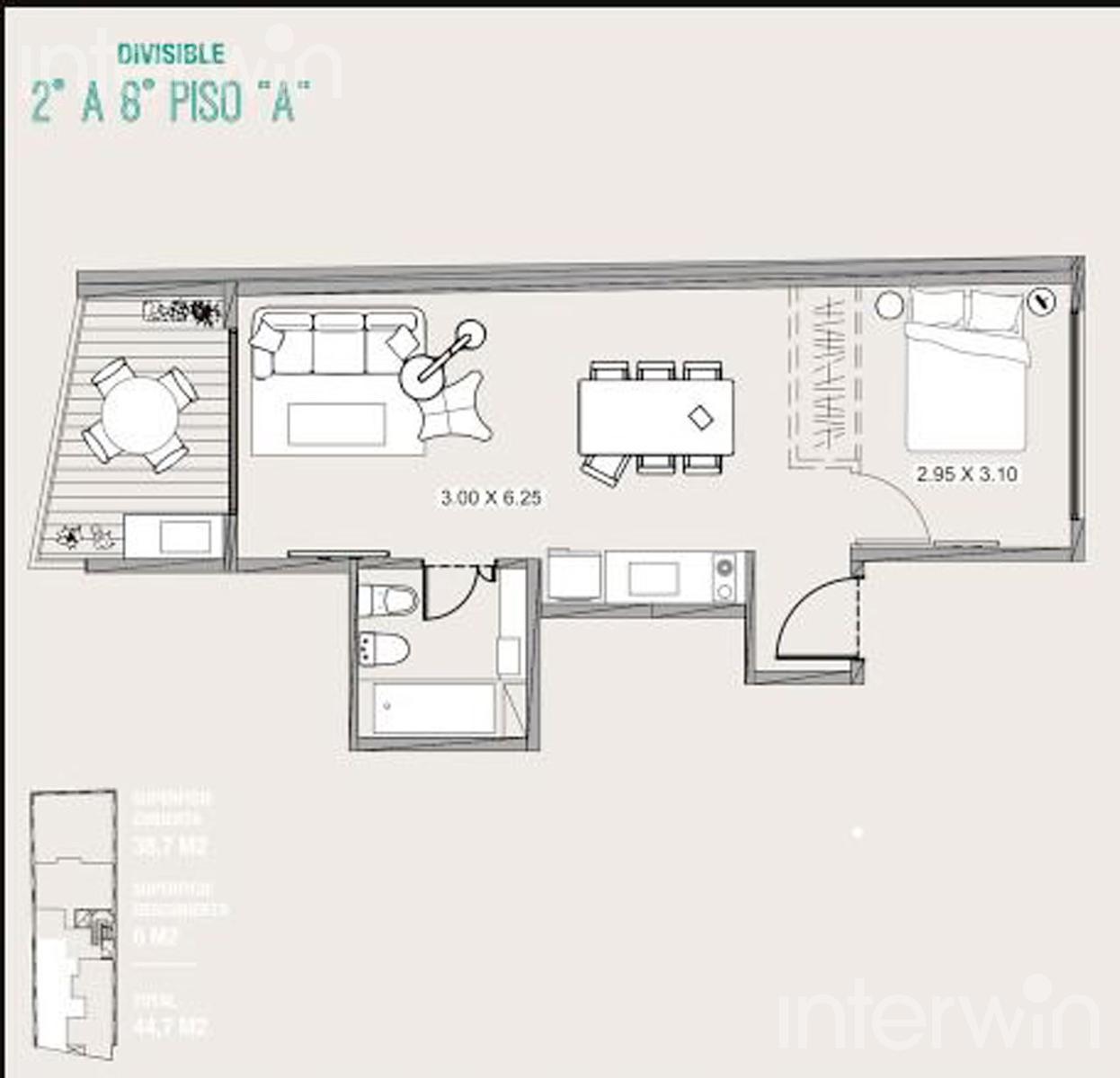 plano unidad A piso 2 al 8