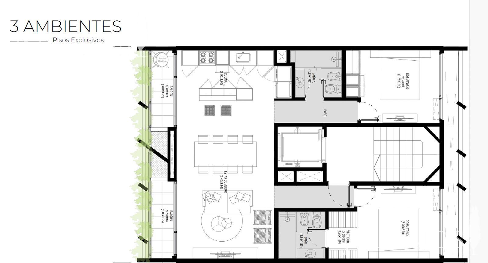 TRES AMBIENTES 2D VISTA PLANO