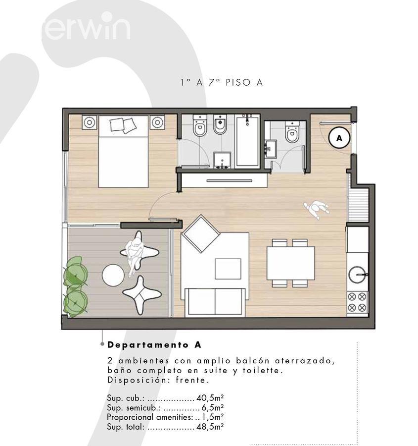 plano planta piso 1 al 7 unidad A
