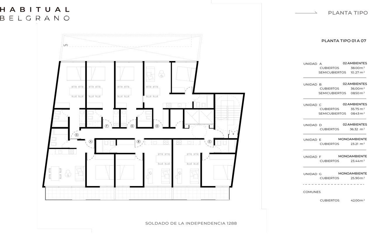 plano planta tipo - pisos 1 a 7