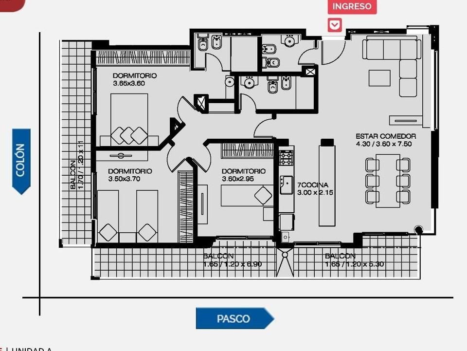 Departamento de 3 dormitorios  en venta en Rosario