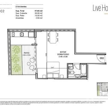 Venta de Departamento 1 ambiente con patio en Palermo Hollywood
