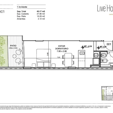Venta departamento 1 ambiente con patio en Palermo Hollywood