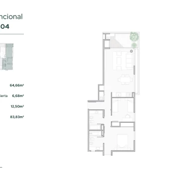 3 ambientes con 2 dormitorios (principal en suite) y balcón con parrilla.