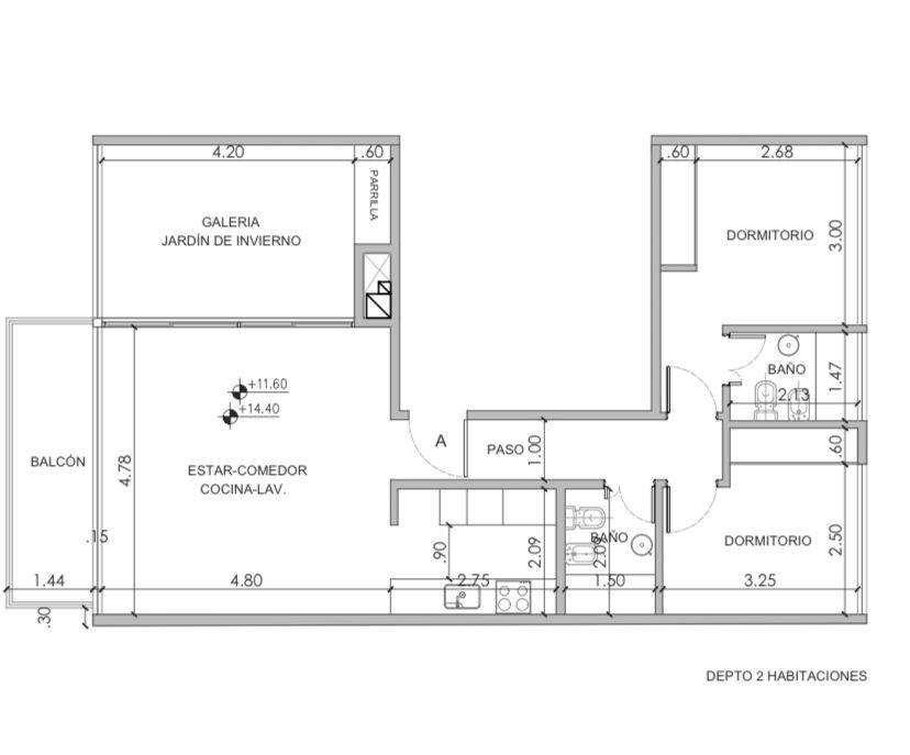 plano departamento 3 ambientes 4° y 5°