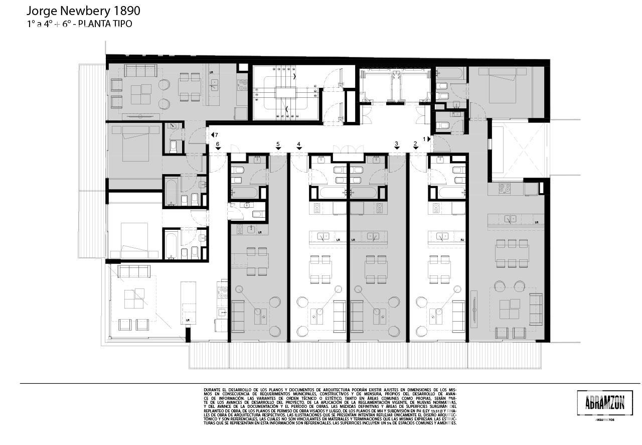 plano planta piso 1 al 4 y 6