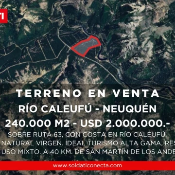 Terreno de 24 hectáreas en Venta con Costa del Rio Caleufu - Neuquen