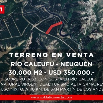 Terreno de 3 hectáreas en Venta con Costa del Rio Caleufu - Neuquen
