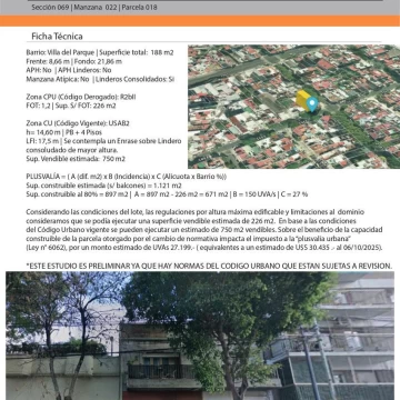 Terreno en Villa del Parque