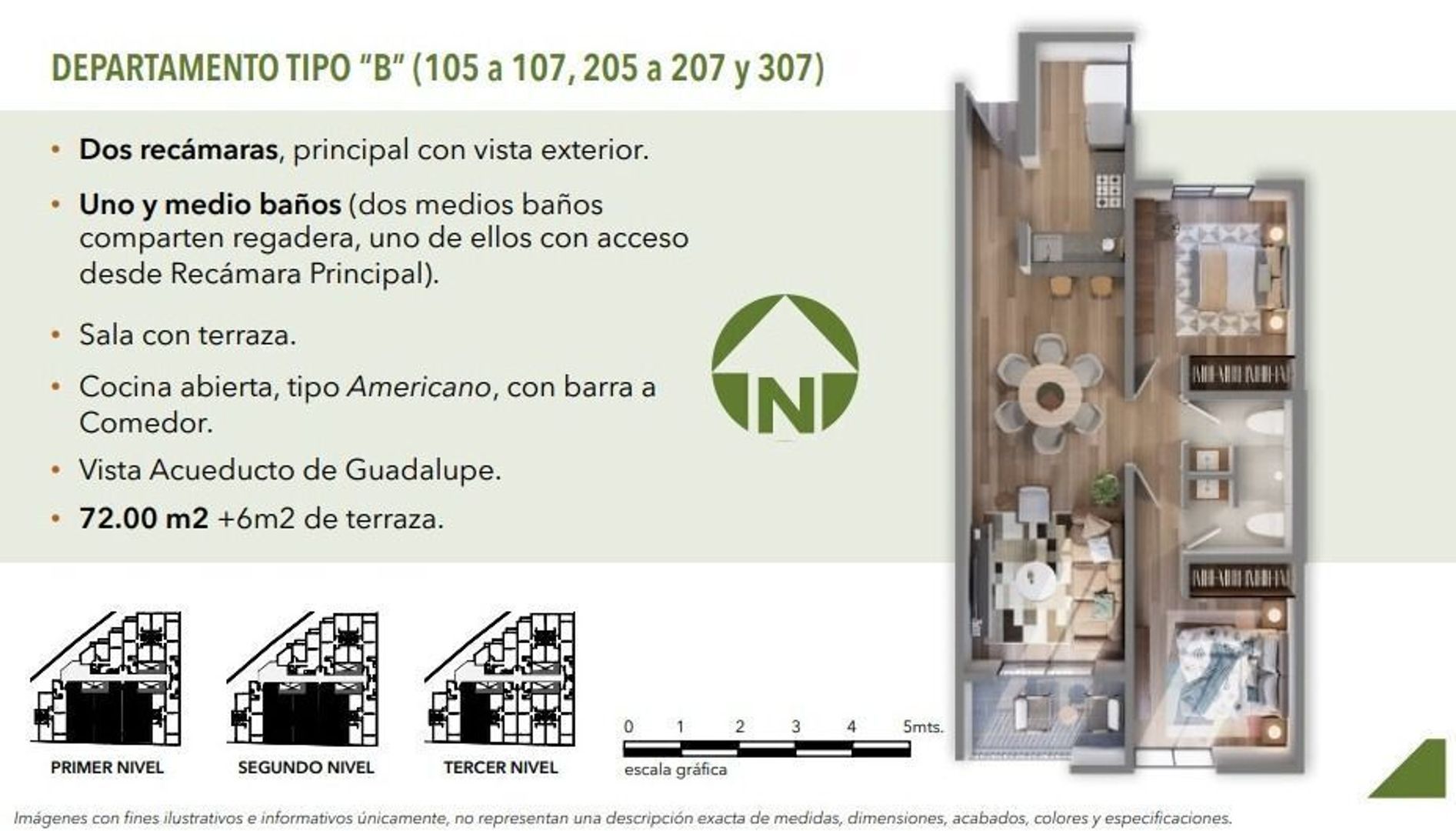 DEPARTAMENTO TIPO “B” (105 a 107, 205 a 207 y 307)