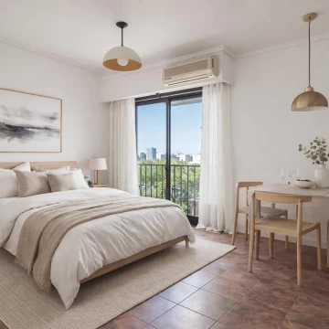 Monoambiente con balcón y vista abierta en Villa del Parque