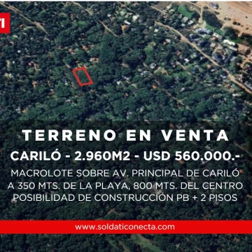 Macrolote en Av principal de Cariló - A 350 mts. de la playa