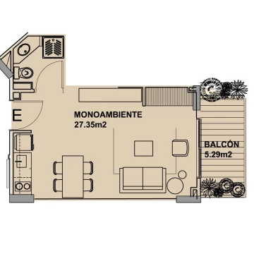 Departamento de monoambiente en venta en construcción