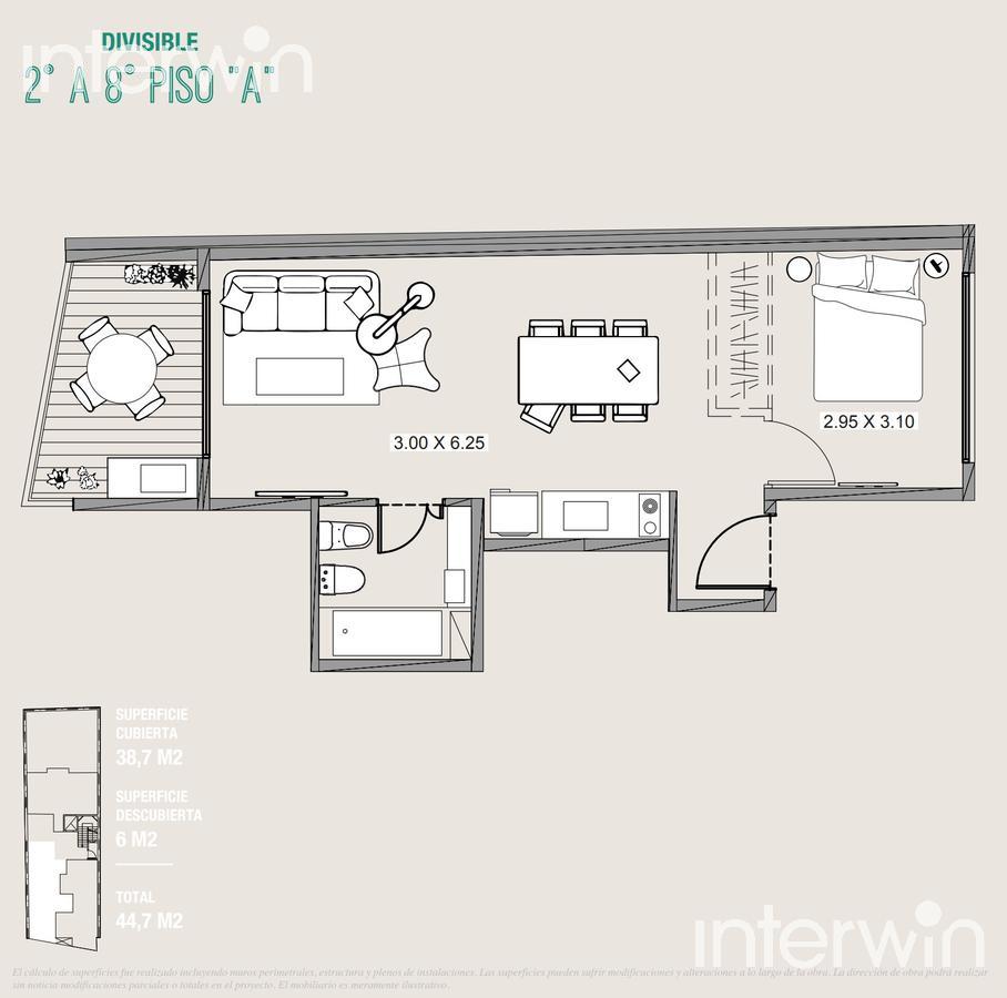 plano planta piso 2 a 8 unidad  A