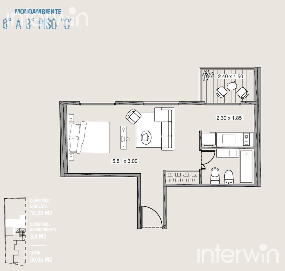 plano planta piso 6 a 8  unidad C