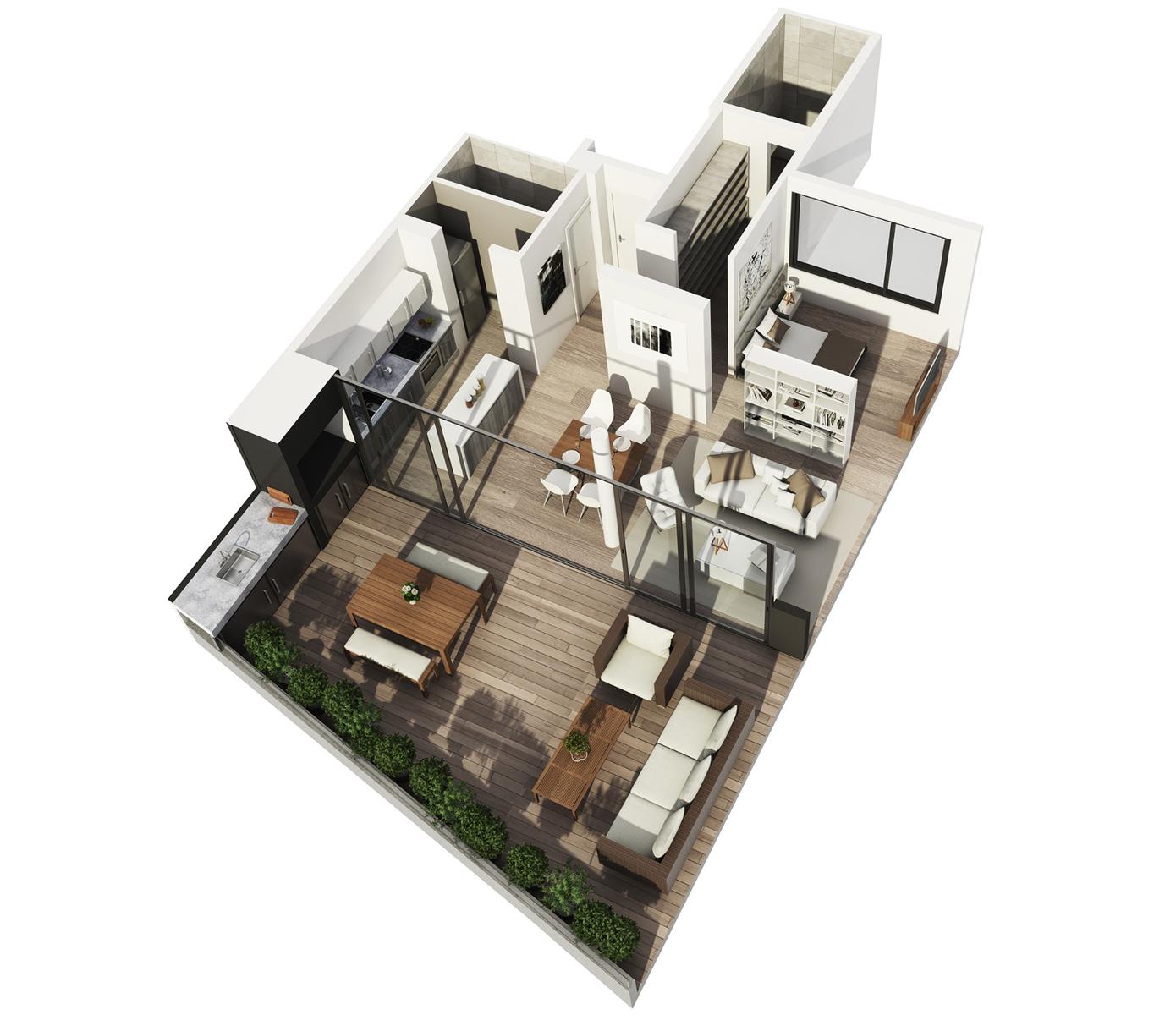 2 Ambientes con Balcón Terraza