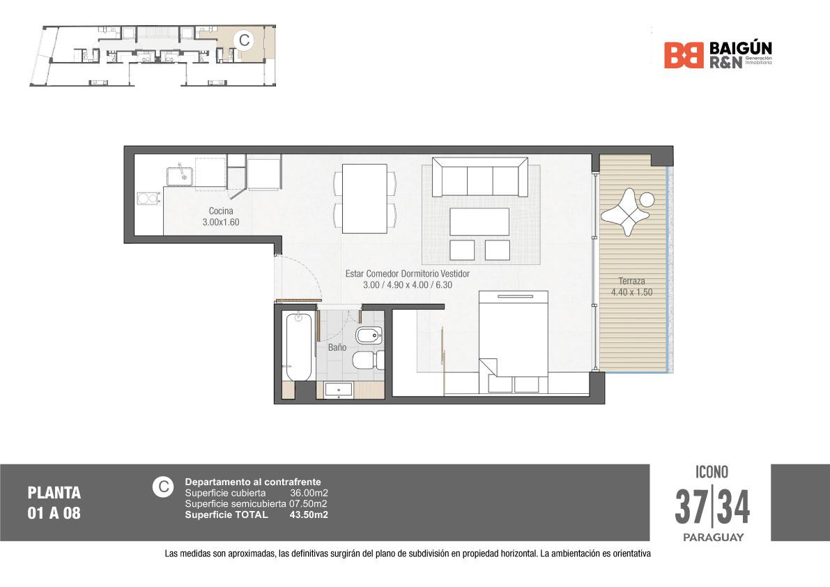 PLANTA UNIDAD "C" PISO 1 A 8
