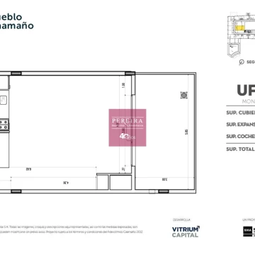 Venta Departamento en Pozo 1 dormitorio Pilar Pueblo Caamaño  UF 291