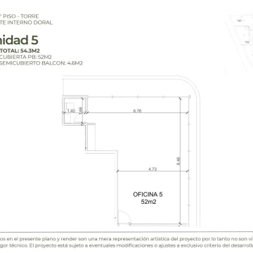 Venta en pozo oficina de 55 m2, co balcón Doral Centro Comercial, Avda Italia, Villanueva