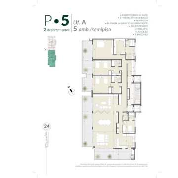 Venta exclusivo 3 ambientes, 2 dormitorios en Suite, 2 balcones, Torre Esmeralda, Puerto Escondido