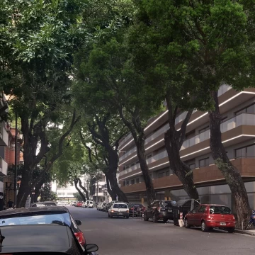 Departamento de dos ambientes, dormitorio en suite, con balcón corrido y toilette