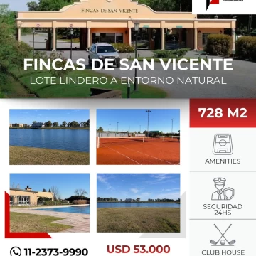 Lote Fondo a Laguna en Fincas de San Vicente I 728m²
