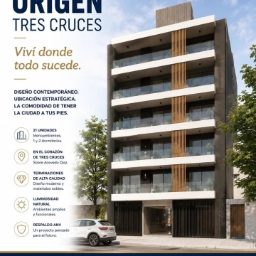Venta de Apartamento a estrenar de 1 dormitorio a pasos de 3 Cruces