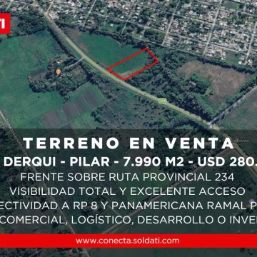 Terreno de 7.990  m2 sobre Ruta 234 en Presidente Derqui
