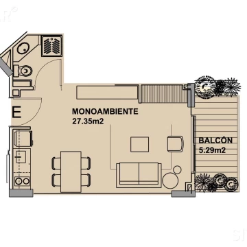 Departamento de monoambiente en venta en construcción
