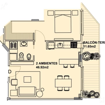 Departamento de dos ambientes en venta en construcción