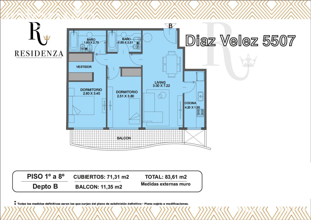 plano planta piso 1 al 8 unidad B