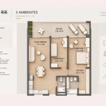 VENTA 3amb 80mts - DESARROLLO PAROISSIEN 4646
