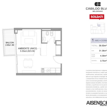 Venta Monoambiente en Belgrano