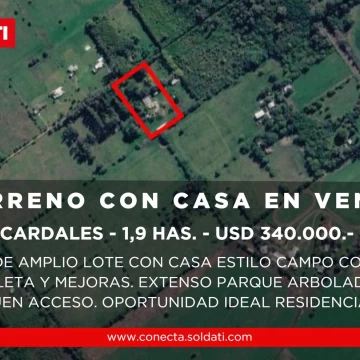 Terreno de 1,9 hectáreas con casa y pileta en Los Cardales - venta