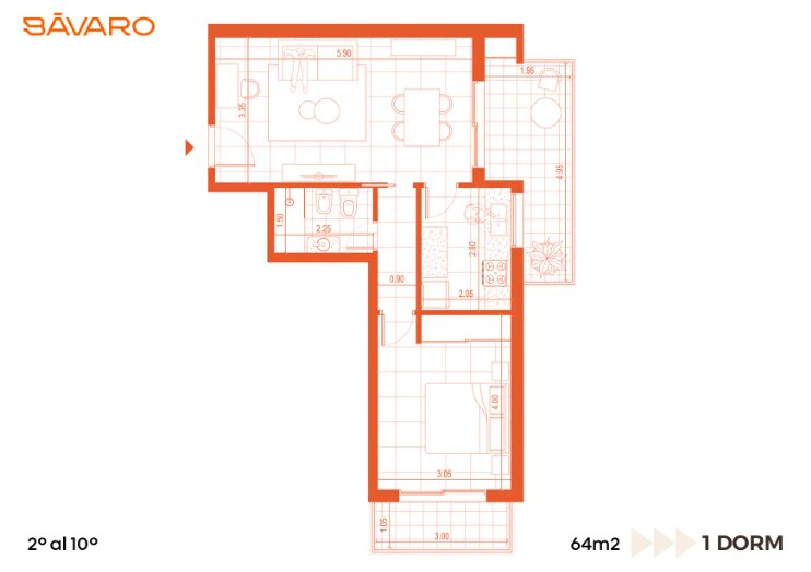 1 dormitorio 2° a 10° piso