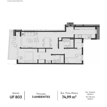Departamento 3 ambientes al contrafrente en Edificio full amenities en Colegiales. Entrega 2026