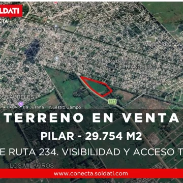 Terreno de 29.754 m2, Venta con 300 mts sobre Av. Ramon Pacheco (Ruta 234) Presidente Derqui - Pilar