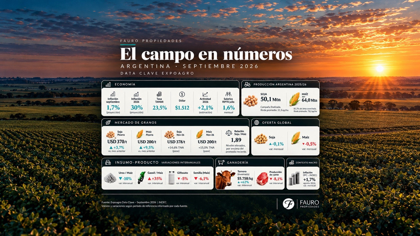 EL AGRO ARGENTINO: SUBEN LOS GRANOS, MEJORAN LAS PERSPECTIVAS PRODUCTIVAS Y PERSISTE LA PRESIÓN DE LOS COSTOS