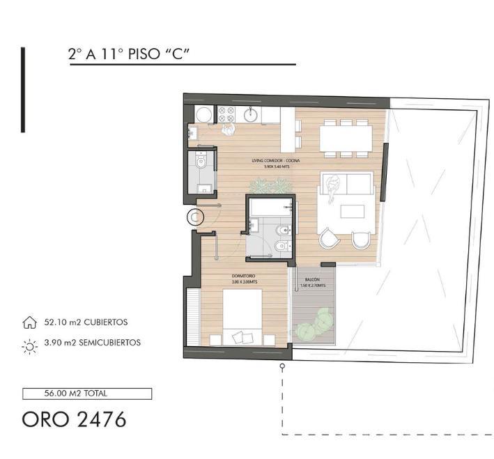 plano unidad C piso 2 a 11