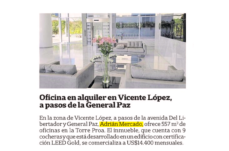 Adrián Mercado en La Nación. Oficina en alquiler.