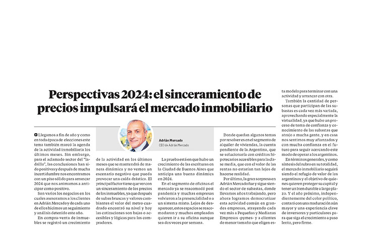 Adrián Mercado en Ámbito Financiero, suplemento Anuario