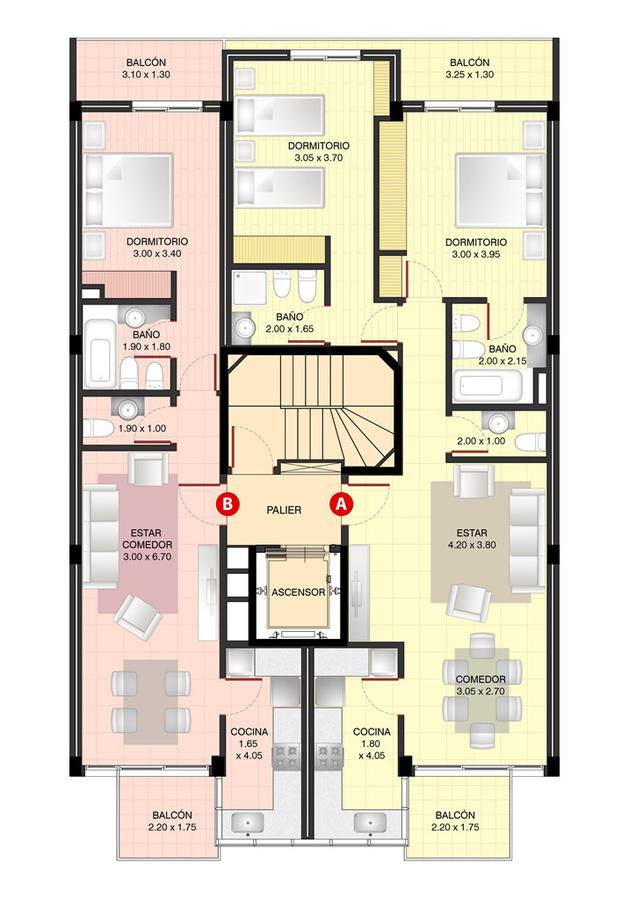 Planta modelo de 1º al 5º piso